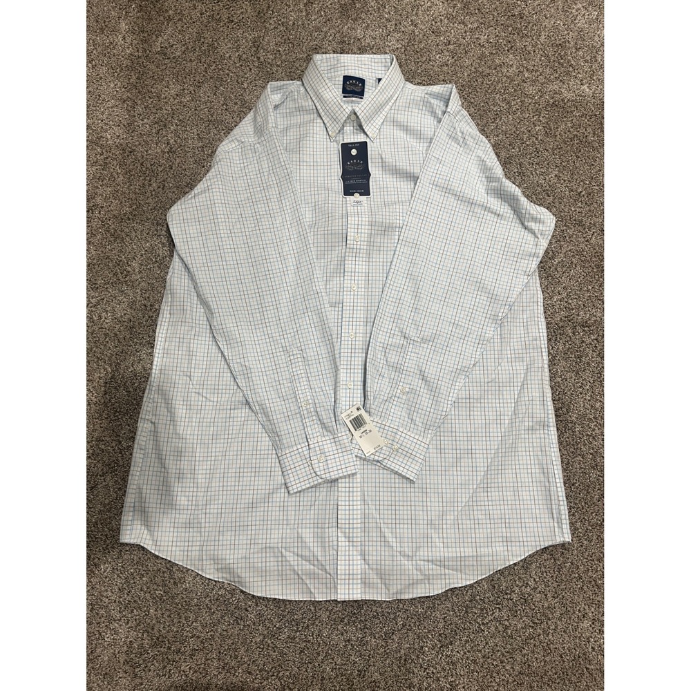 Eagle Shirtmakers Mens Tall Fit Non Iron Dress Shirt Lagoon Check 18.5 35-36 NEW